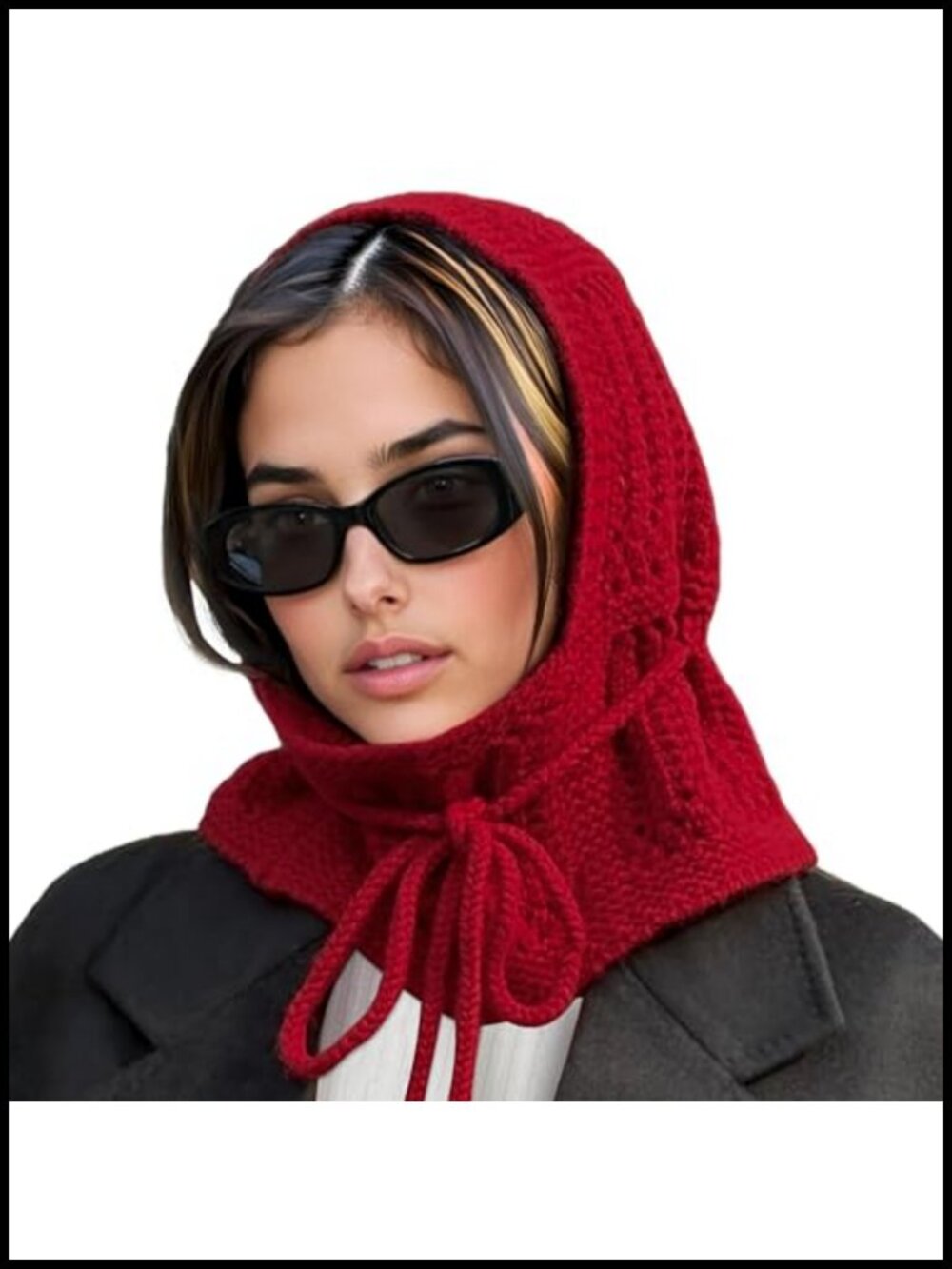 100% Merino Wool Knit Balaclava Hooded Scarf Winter Hat Neck Warmer